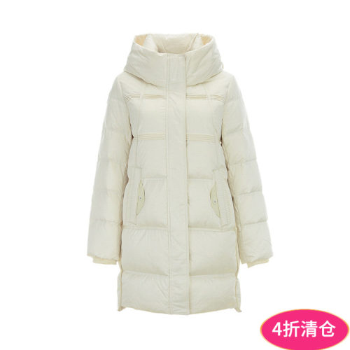 白鸭绒中长款羽绒服女
