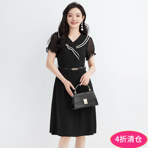 优雅气质中裙连衣裙女