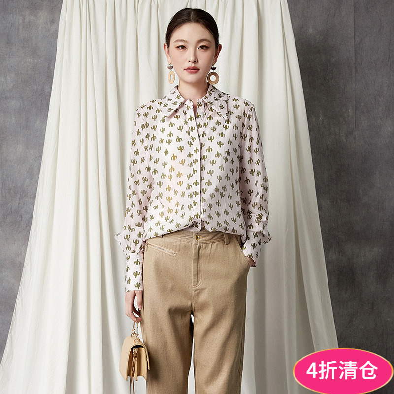 印花上衣单排扣舒适衬衫
