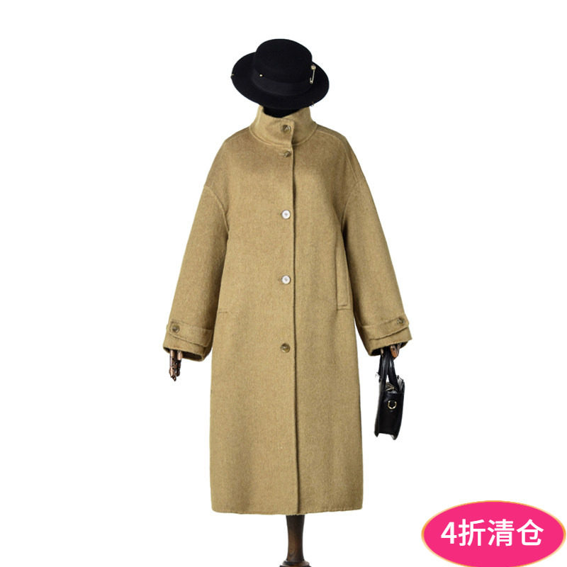 2025年冬Outlets正品 高端HZ系列含澳毛纯色双面尼毛呢外套大衣女