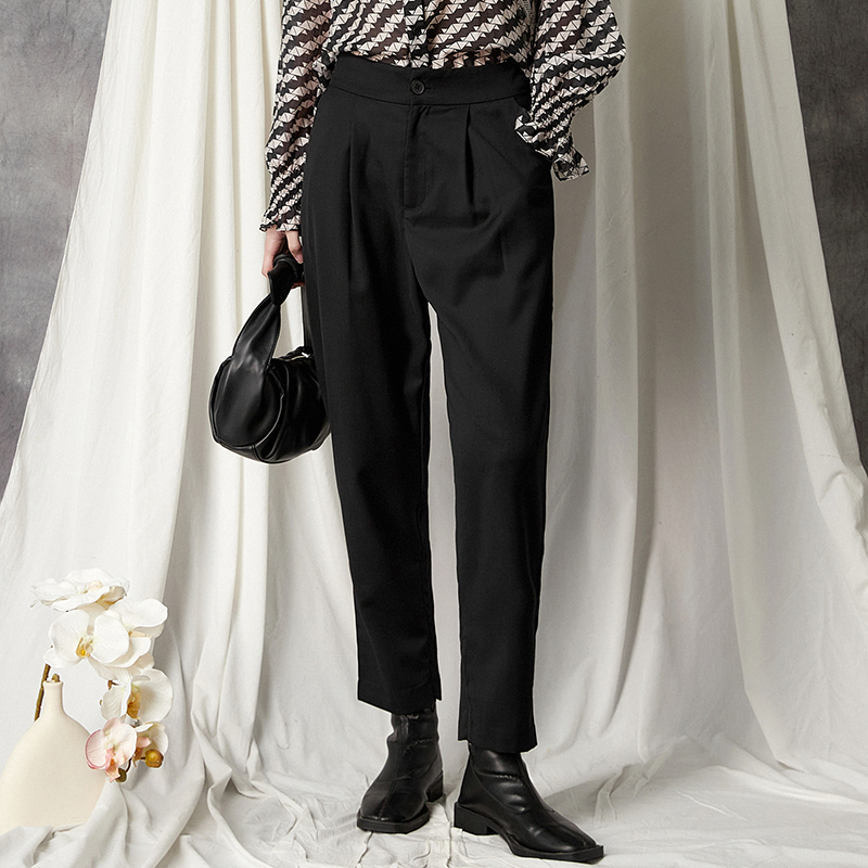 松紧腰长裤通勤休闲裤