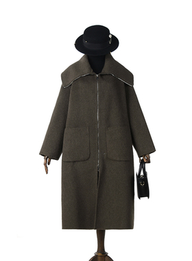 2025年冬Outlets正品 高端HZ系列含羊毛翻领双面尼毛呢外套大衣女