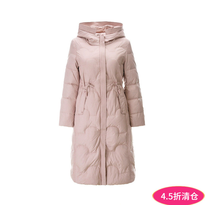 奥莱专柜正品 YR冬装2025新款 抽绳设计加长款白鸭绒轻柔羽绒服女