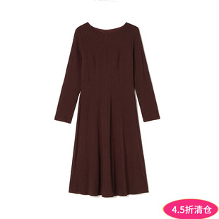 Outlets专柜撤柜正品 WU秋装2025新款高腰显瘦中裙棉质长袖连衣裙