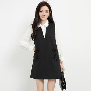 Outlets专柜 短裙两件套装 AW系列 无袖 单排扣纯色衬衫 2025年秋装