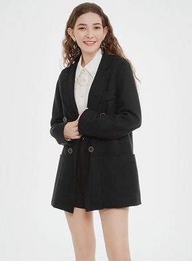 Outlets品牌折扣 HZ冬装2025新款含羊毛双面尼毛呢外套羊绒大衣女