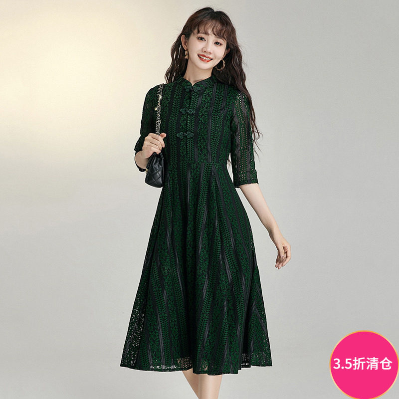 复古优雅立领裙子提花旗袍