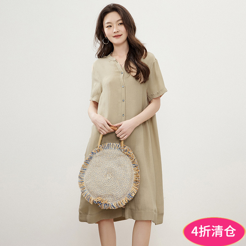 直筒显瘦中裙单排扣连衣裙