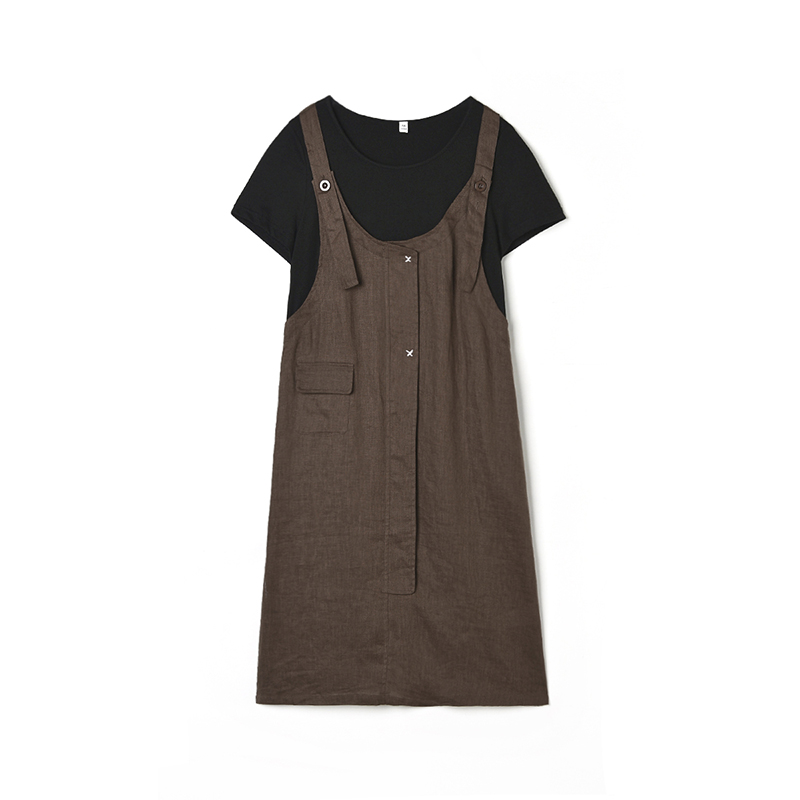 假两件拼色中裙连衣裙 奥莱专柜品牌折扣 HH系列夏季新款撤柜正品