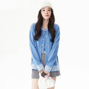 奥莱专柜品牌撤柜正品 RU冬装新款单排扣开衫上衣+吊带两件套装女