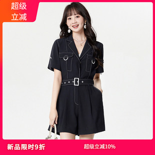 GW夏装 帅气工装 奥特莱斯品牌折扣 新款 女 风高腰五分连体裤 休闲裤