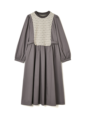 2025年秋装Outlets专柜 高端BP系列针织拼接中长裙套头圆领连衣裙