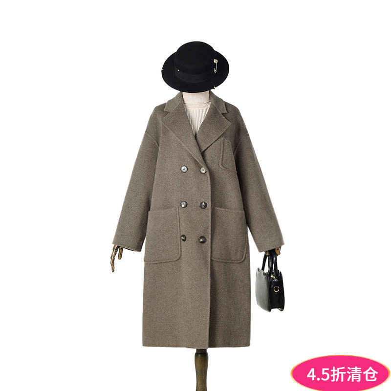 2025年冬Outlets正品 高端HZ系列含羊毛双面尼毛呢外套纯色大衣女