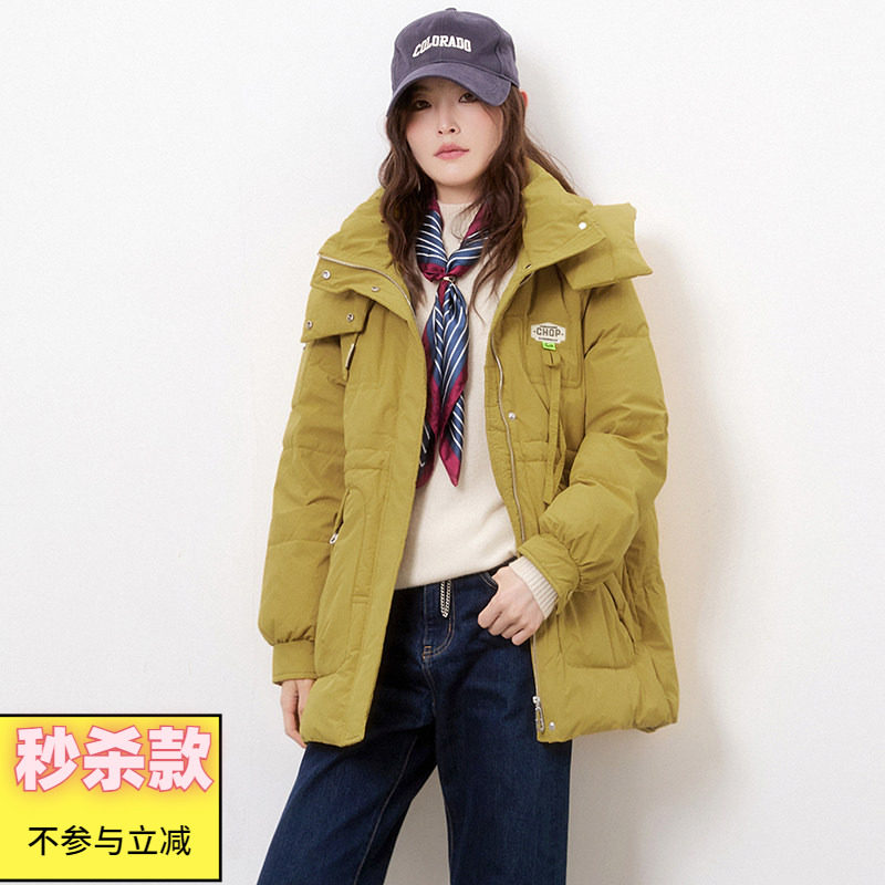 奥莱专柜正品 YR冬装2025新款 抽绳设计感宽松舒适白鸭绒羽绒服女