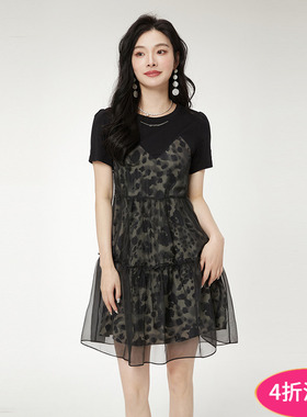 Outlets专柜撤柜正品 ZW夏装2025新款拼接设计中裙套头短袖连衣裙