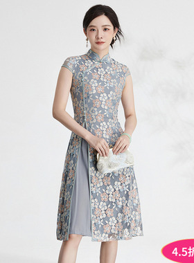 奥特莱斯品牌折扣 QP夏装新款 新中式淑女范立领裙子修身显瘦旗袍