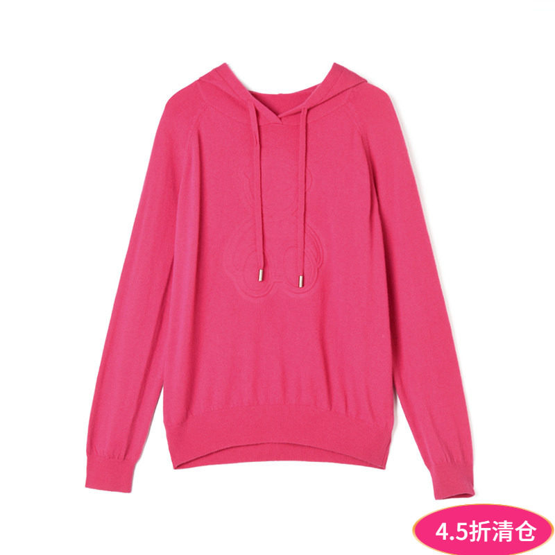 Outlets专柜撤柜正品 HZ冬装2025新款简约休闲舒适羊毛连帽毛衣女