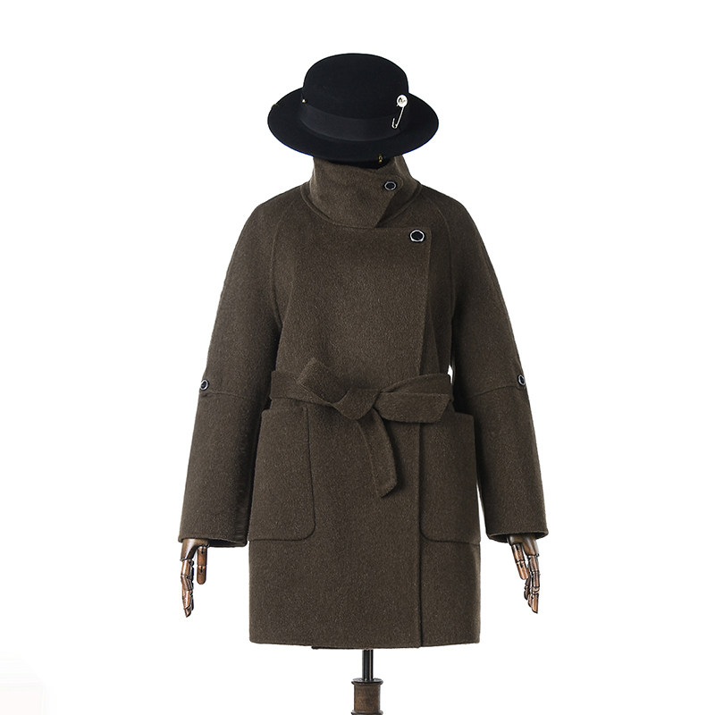 2025年冬Outlets正品 高端HZ系列含羊毛长款双面尼毛呢外套大衣女