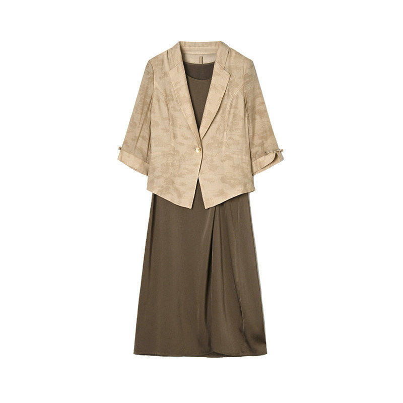 奥莱专柜品牌撤柜正品 HH春装新款西装七分袖外套+中长裙两件套装