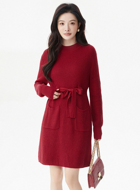 Outlets专柜撤柜正品 LM冬装2025新款套头长袖短裙简约针织连衣裙