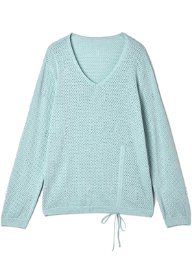 奥特莱斯品牌折扣 MO秋装新款 系带设计上衣微弹长袖套头针织衫女