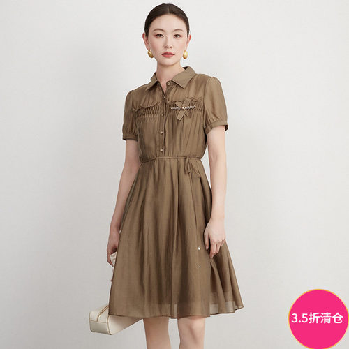 含天丝可开扣连衣裙女