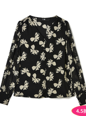 2025年秋Outlets正品 高端XW系列拼色图案套头上衣宽松显瘦衬衫女