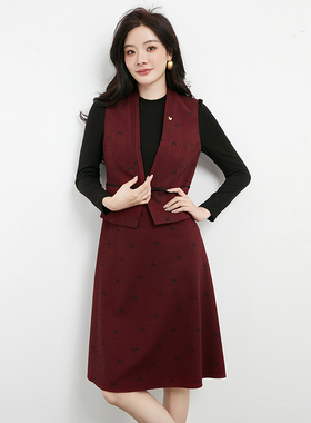 Outlets专柜撤柜正品 KA秋装2025新款撞色拼接中长裙英伦风连衣裙