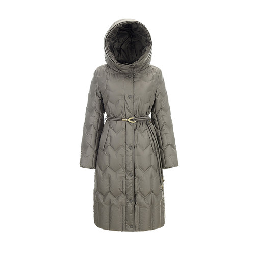 加长款连帽鸭绒羽绒服