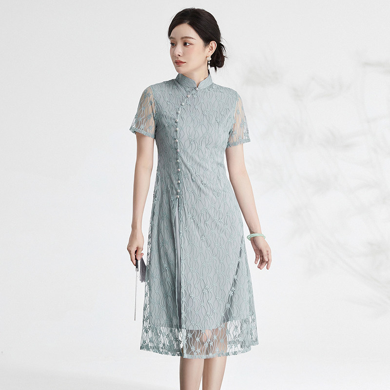 提花盘扣敬酒服修身旗袍