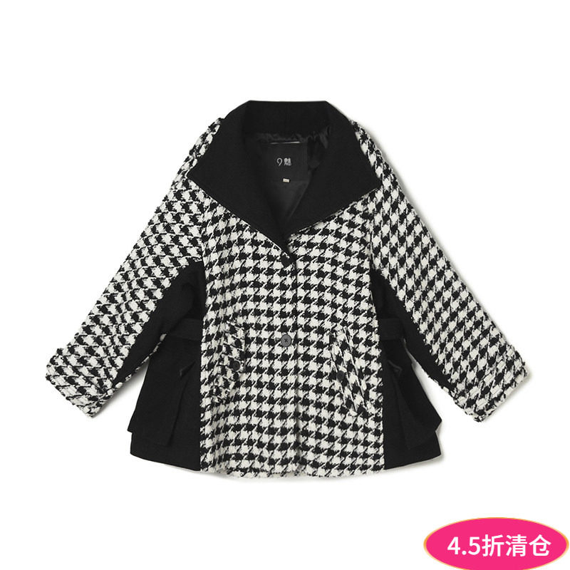 2026年春装Outlets专柜 高端ZQ系列拼接设计千鸟格毛呢外套大衣女