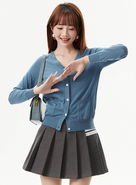 Outlets专柜撤柜正品 MO秋装新款素雅通勤单排扣上衣长袖针织衫女