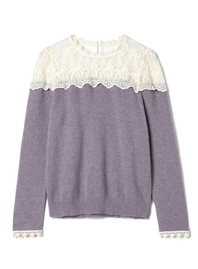 2025年冬装Outlets专柜 MO系列蕾丝拼接套头上衣一粒扣微弹毛衣女