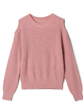 奥莱专柜正品 MO冬装2025新款 露肩设计长袖上衣减龄款套头毛衣女