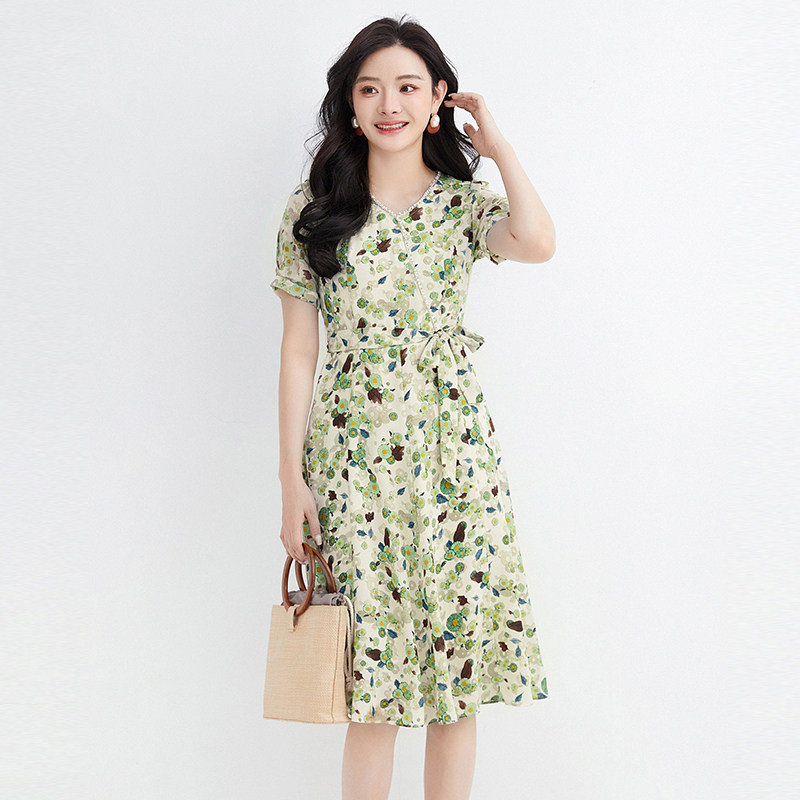 Outlets专柜撤柜正品汉货精品HH夏装新款钉珠V领气质中长裙连衣裙