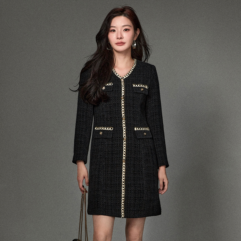 小香风短裙长袖连衣裙