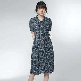 Outlets专柜撤柜正品 QH夏装新款气质中裙系腰带Polo领裙子连衣裙