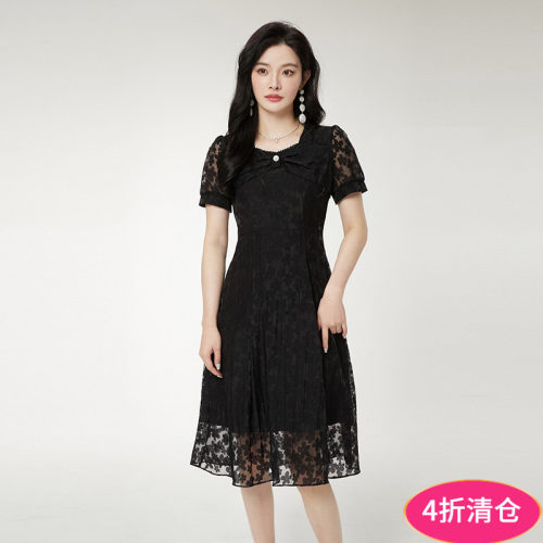 雅致提花高腰中长连衣裙