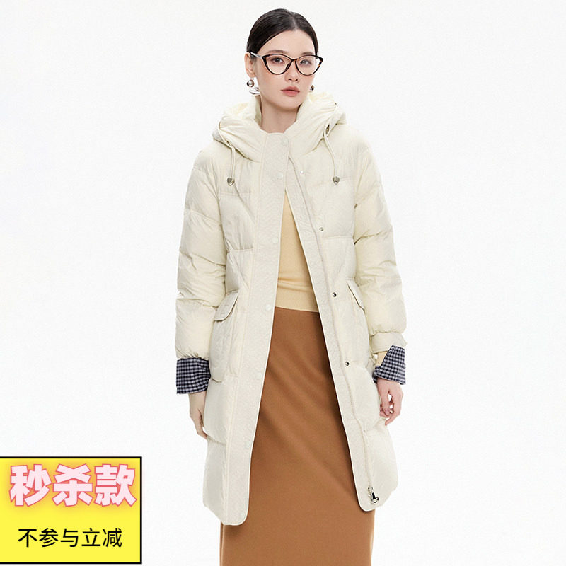 奥莱专柜正品 YR冬装2025新款 宽松舒适连帽外套长款保暖羽绒服女