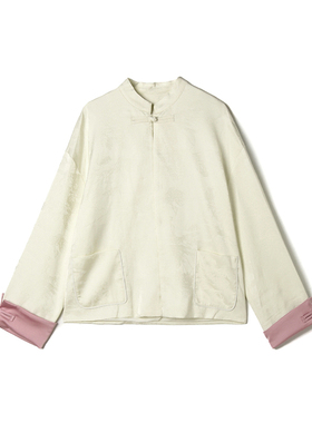 奥特莱斯品牌折扣 YJ秋装新款 甜美减龄单排扣上衣宽松国风外套女