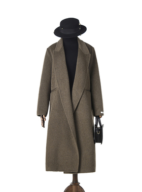 奥莱专柜正品 HZ冬装2025新款 含绵羊毛双面尼毛呢外套开衫大衣女