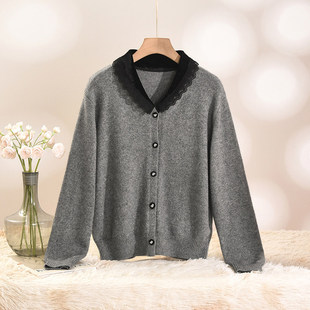 蕾丝拼接气质开衫 2025新款 羊毛毛衣女 HZ冬装 Outlets专柜撤柜正品