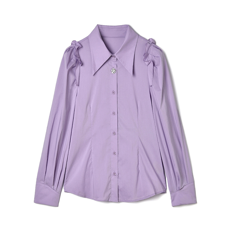 长袖上衣单排扣纯色衬衫