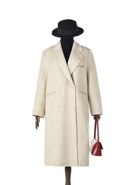 奥莱专柜正品 HZ冬装2025新款 轻熟风含澳毛双面尼毛呢外套大衣女