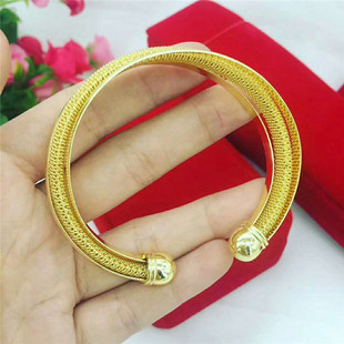 新款黄铜镀金24K越南沙金手镯女开口久不掉色欧币实心婚庆手镯