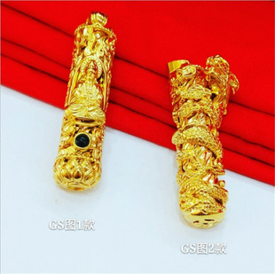 新款沙金首饰品男士盘龙柱观音项链吊坠黄铜镀金仿真黄金久不掉色