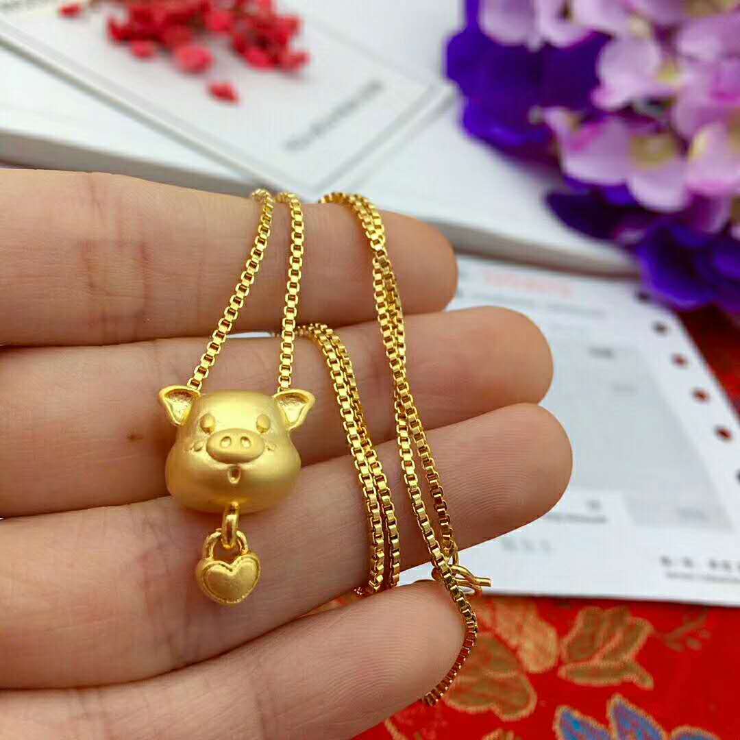 小金猪吊坠女仿黄金吊坠项链本命年十二生肖猪项链沙金金钱猪项链