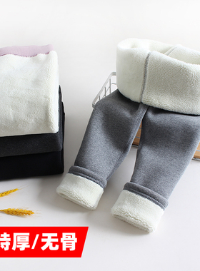 女童冬季加厚一体绒藏青色打底裤儿童棉裤深蓝色羊羔绒保暖裤外穿