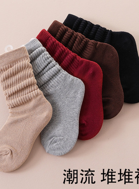 女童袜子棉袜春秋款儿童堆堆袜中筒袜韩国红色女孩宝宝长筒袜秋季