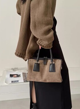 头层磨砂牛皮保龄球手提托特包波士顿枕头包单肩斜挎包女2025秋冬